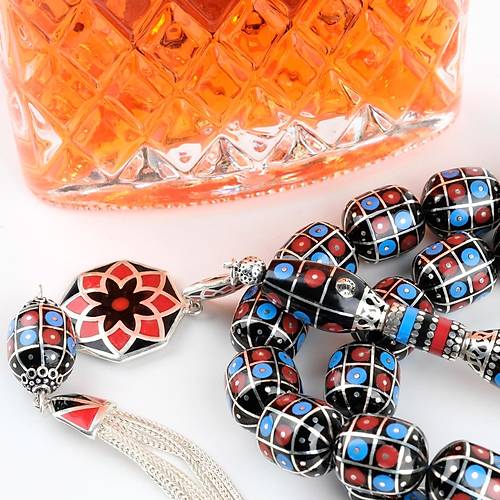 Erzurum Oltu 925Ayar Gm lemeli Nakka mame Gm Pskl Kapsl Kesim 13x15mm Tesbih