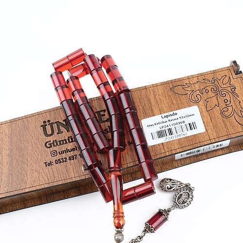 Ate Kehribar Orijinal Usta i mzali  925Ayar Gm Pskl Kesme Kesim 9.5x12mm Tesbih