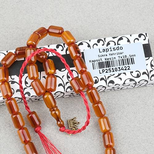 S�kma Kehribar Kaps�l Kesim Omari Sistemli 7x10.5mm Tesbih