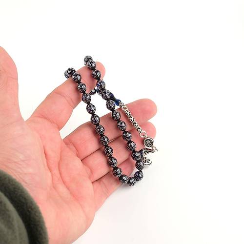 Ate Kehribar 925Ayar Gm akm ve Pskl Bilek Boy Beyzi Kesim 7x8.5mm Tesbih