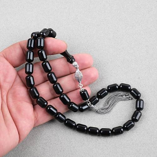 Erzurum Oltu 925Ayar Gm Pskl Kapsl Kesim 8x12mm Tesbih