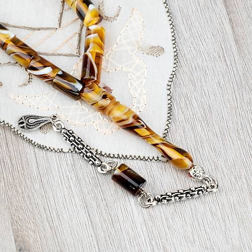 Arizona Katalin Alpaka P�sk�l Kesme Kesim 7x10mm Tesbih- Kahverengi Sar�