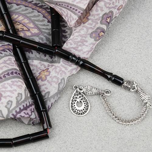 S�kma Kehribar Alpaka P�sk�ll� Kesme Kesim 5x10mm Tesbih- �effaf Siyah Yans�mal�