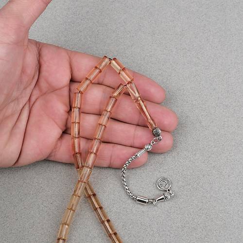 Ate� Kehribar Alpaka P�sk�ll� Kesme Kesim 6x10mm Tesbih - �effaf Kahverengi