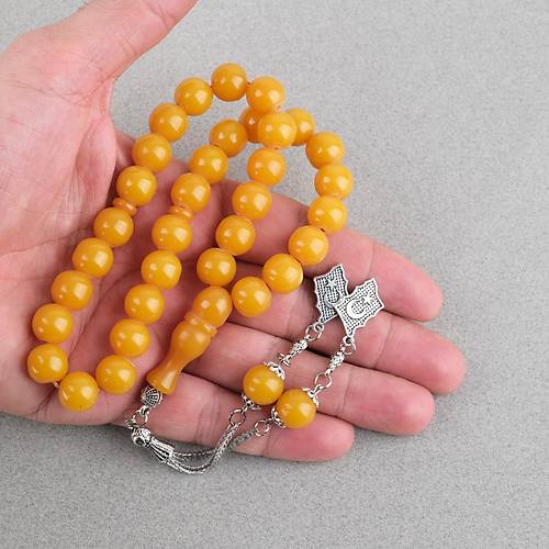 S�kma Kehribar Alpaka P�sk�ll� K�re Kesim 11mm Tesbih