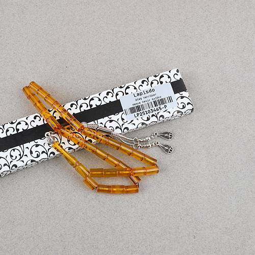 Ate� Kehribar Kesme Kesim Alpaka P�sk�ll� 6x10mm Tesbih