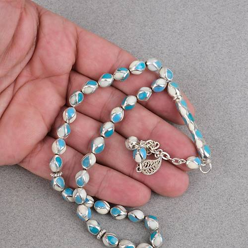 G�m�� Kaplama Kafesli Mine Beyzi 7x9mm Tesbih -Turuncu Beyaz