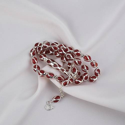 G�m�� Kaplama Kafesli Mine Beyzi 7x9mm Tesbih - K�rm�z�