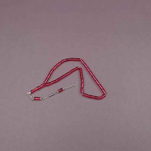 U�ak Cam� Kesme Kesim 6x10mm Tesbih Alpaka P�sk�ll� Koyu K�rm�z�
