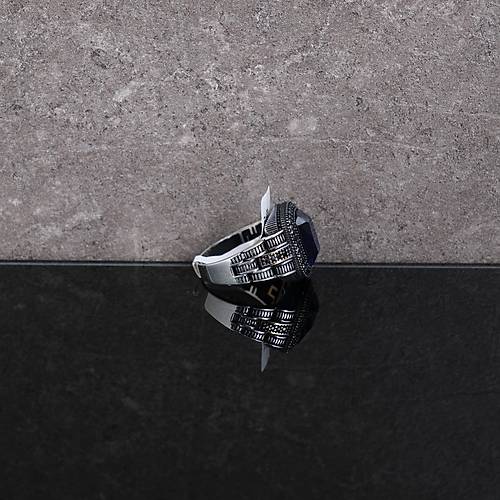 Safir Lacivert ve Mikro Zirkon 925Ayar Gm Erkek Yzk