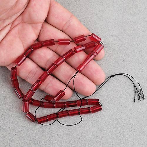 Ate� Kehribar Kesme Kesim 6x10mm Tesbih P�sk�ls�z K�rm�z�