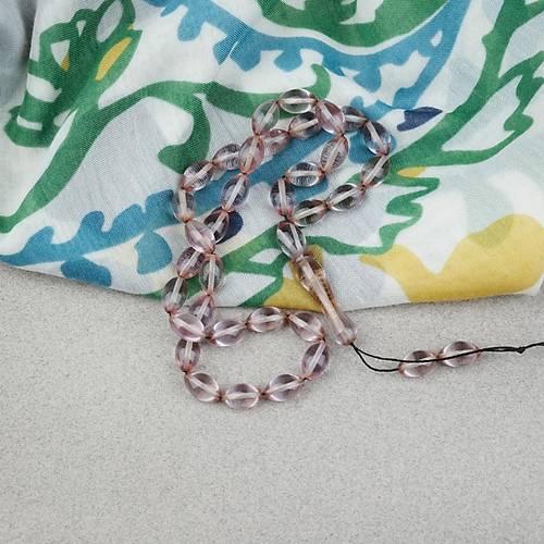 Ate� Kehribar Beyzi Kesim 7x11mm Tesbih- �effaf Gri