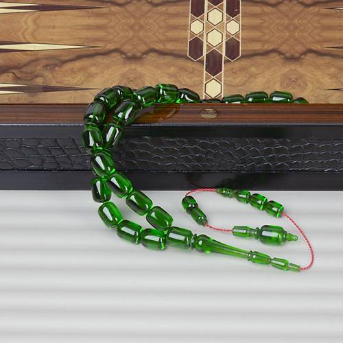 Katalin �ubuk Kaps�l Kesim 8.5x11.5mm Tesbih - �effaf Ye�il- �brahim Atasever Usta ��i