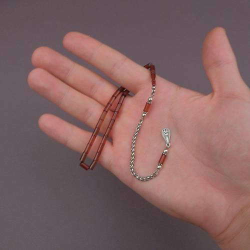 S�kma Kehribar Bilek Boy Kesme Kesim 4x7mm Sallama Tesbih Kahverengi