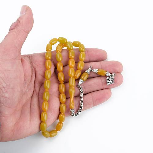 S�kma Kehribar Alpaka P�sk�l Beyzi Kesim 7x11mm Tesbih