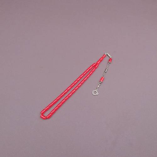 U�ak Cam� Kesme Kesim 6x10mm Tesbih Alpaka P�sk�ll� K�rm�z�