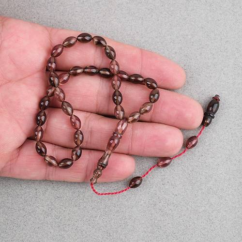 S�kma Kehribar Beyzi Kesim Sistemli Bilek Boy 5x8mm Tesbih Kahverengi