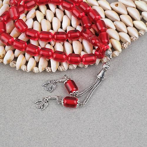 Ate� Kehribar Alpaka P�sk�ll� Kaps�l Kesim 9x12mm Tesbih - Kan K�rm�z�s�