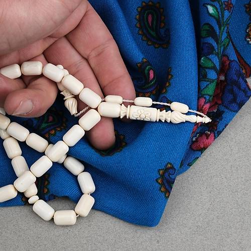 Fil Di�i Kaps�l Kesim ��lemeli �mame Mesut Varl� Usta ��i 8x12.5mm Tesbih - Beyaz