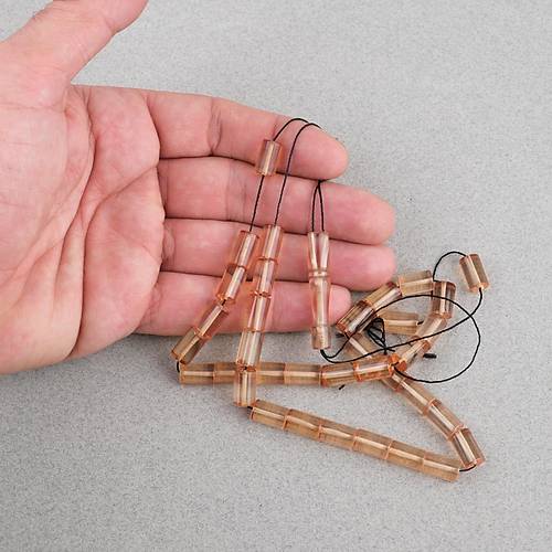 Ate� Kehribar Kesme Kesim 7x11mm Tesbih -G�l Kurusu �effaf
