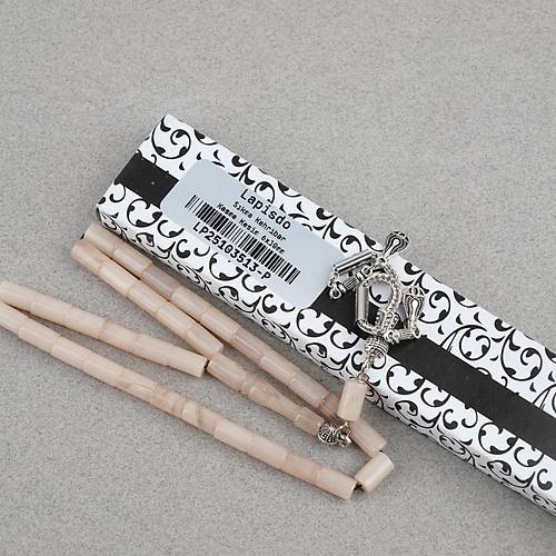 S�kma Kehribar Kesme Kesim Alpaka P�sk�ll� 6x10mm Tesbih Krem