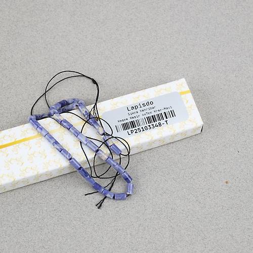 S�kma Kehribar Kesme Kesim 4x7mm Tesbih- Krem- Mavi