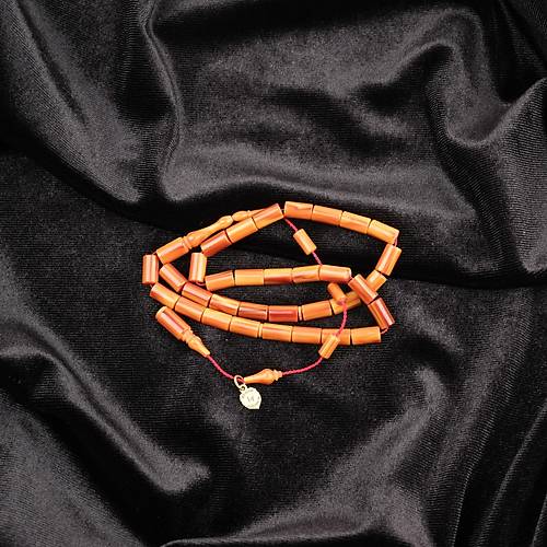 Kadim Katalin Eski Kalemlik Obje Usta ��i �mzal� Kaps�l Kesim 7x12mm Tesbih -Kahve Sar� Sedefli