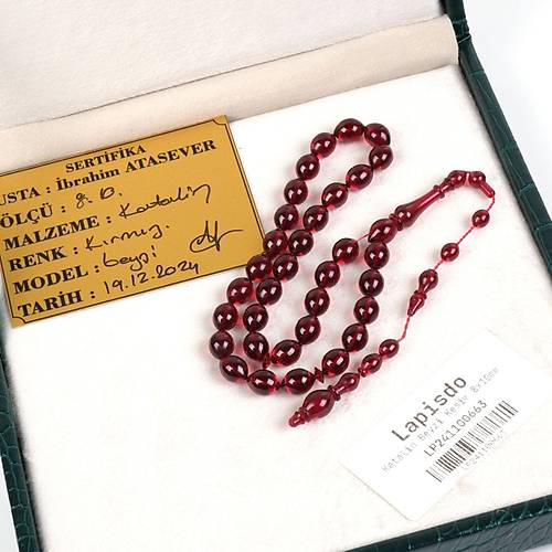 Katalin Beyzi Kesim 8x10mm Tesbih -Koyu Krmz