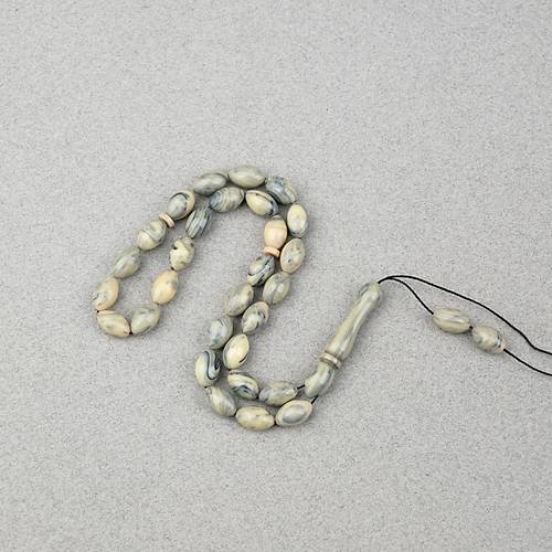 S�kma Kehribar Beyzi Kesim 7x11mm Tesbih- Krem Ye�il