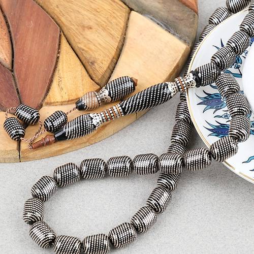 Erzurum Oltu 925Ayar Gm leme Kuka Nakka mame Usta i mzal Kapsl Kesim 10x13mm Tesbih