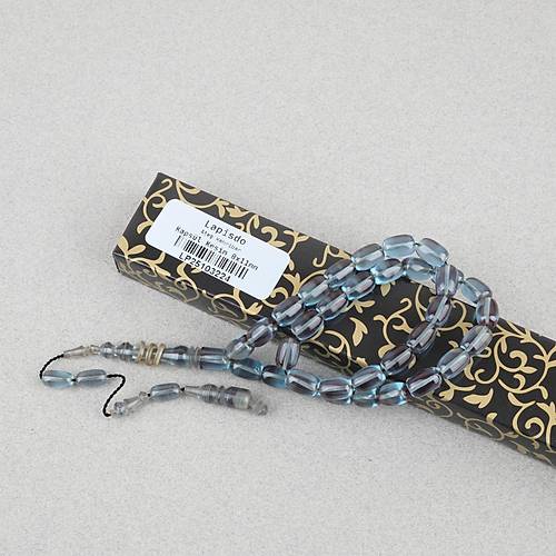 Ate� Kehribar Halkal� �mame Kaps�l Kesim 8x11mm Tesbih - Turkuaz