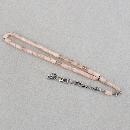 S�kma Kehribar Kesme Kesim Alpaka P�sk�ll� 6x10mm Tesbih