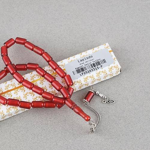 Ate� Kehribar Alpaka P�sk�ll� Kaps�l Kesim 7x12mm Tesbih - �effaf Bordo