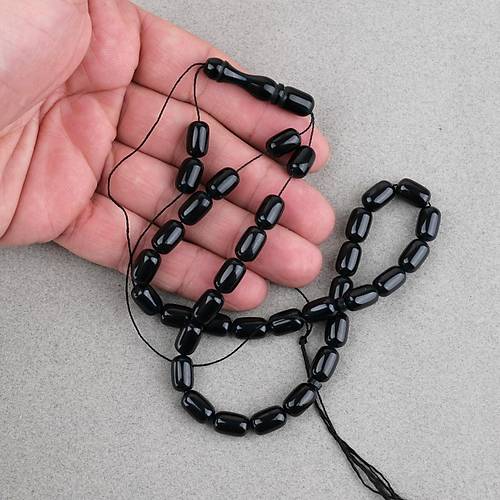 S�kma Kehribar Kaps�l Kesim 7x11mm Tesbih P�sk�ls�z Mavi Yans�mal� Siyah