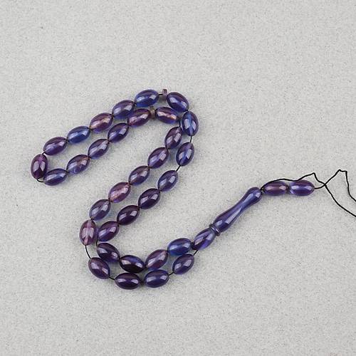 S�kma Kehribar Beyzi Kesim 7x11mm Tesbih P�sk�ls�z Mavi