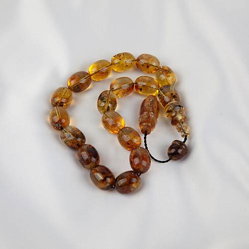 Dominik Mavi Kaya Fosil Amber Badem Kesim  12x15.5mm Maskot Tesbih (26.8gr)