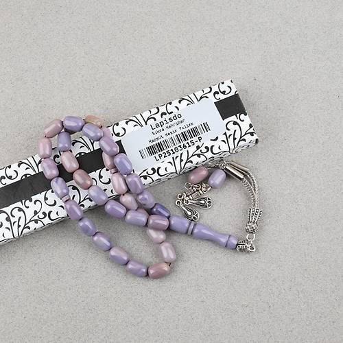 S�kma Kehribar Kaps�l Kesim Alpaka P�sk�ll� 7x11mm Tesbih Lila
