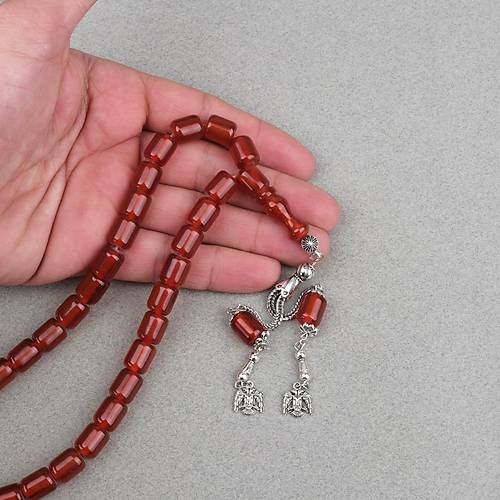 S�kma Kehribar Alpaka P�sk�ll� Kaps�l Kesim 9x11mm Tesbih - Karamel