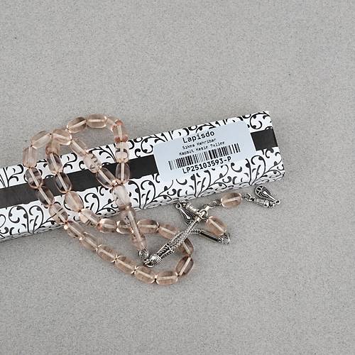 Ate� Kehribar Kaps�l Kesim Alpaka P�sk�ll� 7x11mm Tesbih �effaf