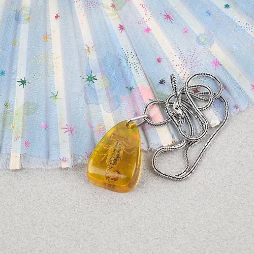 Ger�ek Akrep Fosilli 925 Ayar G�m�� Zincirli Kolye - Tip E