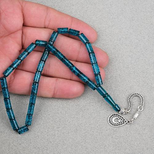 S�kma Kehribar Bilek Boy Alpaka P�sk�ll� Kesme Kesim 5x9mm Tesbih -Koyu Ye�il