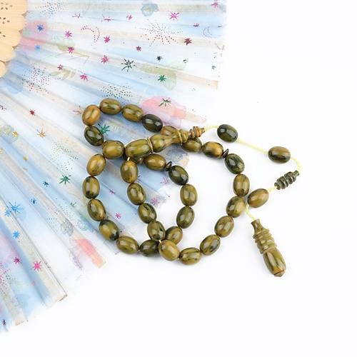 Katalin �ubuk Dinlenmi� Usta ��i Beyzi Kesim 8.5x11mm Tesbih -Ye�il Sar�