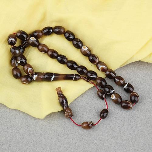 Eski Frans�z Galalit F��� Kesim Mesut Varl� Usta ��i 9x11mm Tesbih - Kahverengi Beyaz