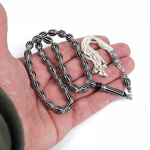 Erzurum Oltu 925Ayar Gm Pskl 12 Yarma Karpuz Dilim Beyzi Kesim 7x10.5mm Tesbih