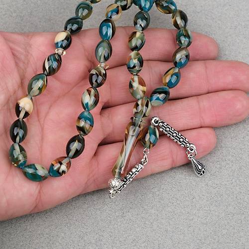 Arizona Katalin Alpaka P�sk�l Beyzi Kesim 8x12mm Tesbih- Mavi Sar�