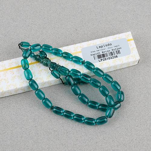 Ate� Kehribar Halkal� �mame Kaps�l Kesim 8x11mm Tesbih - Koyu Ye�il
