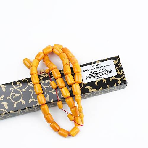 Katalin Dinlenmi� �ubuk Usta ��i �mzal� Kaps�l Kesim 8.5x12mm Tesbih -Sar�
