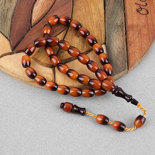 S�kma Kehribar Renk S�zmesi Usta ��i �mzal� Kaps�l Kesim 9x11mm Tesbih