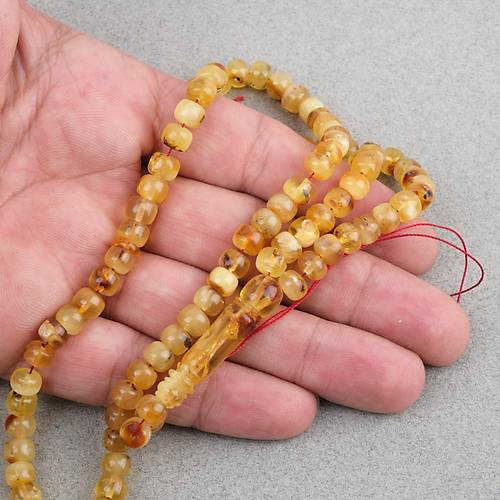 Damla Kehribar 99luk Tekerlek Kesim 6.5x5mm Namez Tesbihi