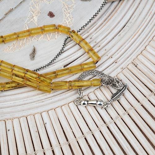 Ate� Kehribar Alpaka P�sk�ll� Kesme Kesim 4x7mm Tesbih- �effaf Sar�